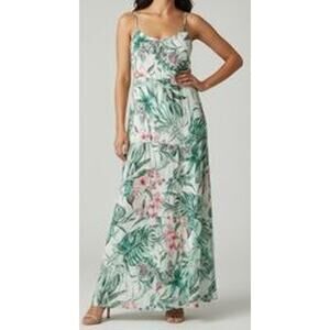 Elena Baldi Tropical Floral Print Silk Tiered Maxi Dress sz L